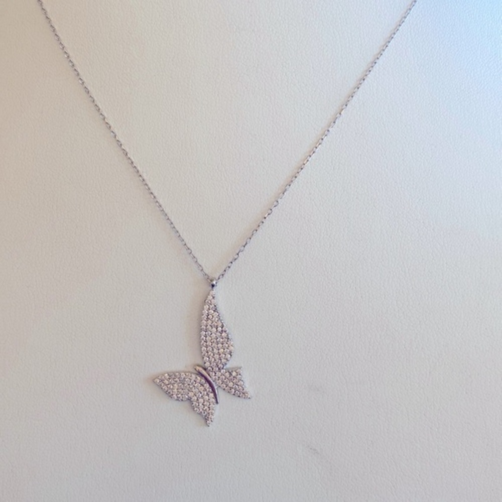 Sterling Silver one pc CZ Butterfly Necklace 16” to 18” inches chain